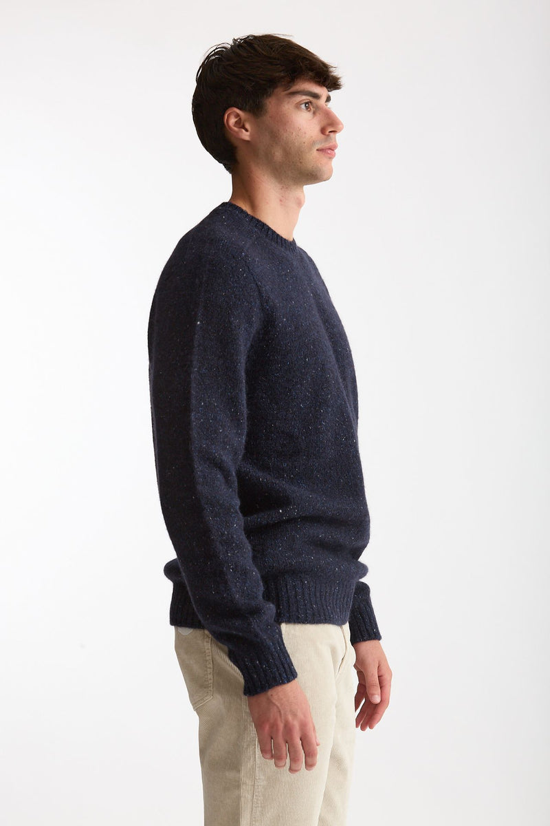 Maglia in lana, alpaca, seta e nylon tweed blu men Scaglione - 4