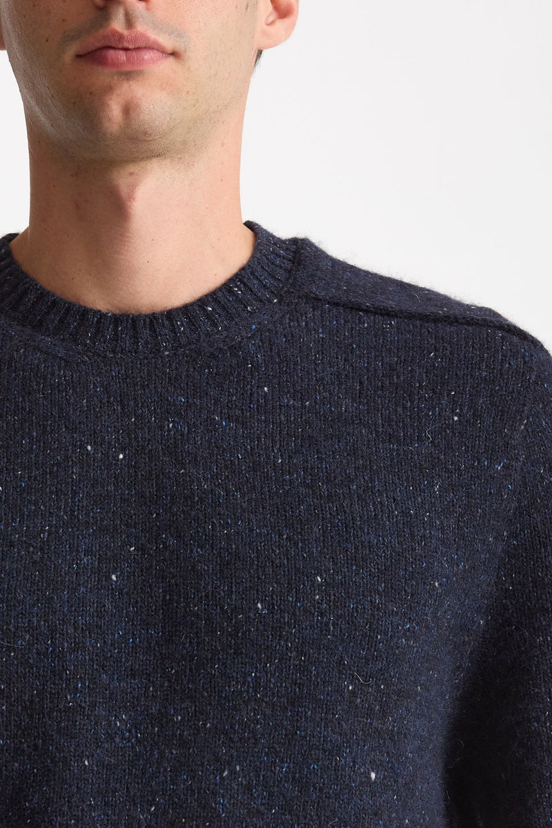 Maglia in lana, alpaca, seta e nylon tweed blu men Scaglione - 5