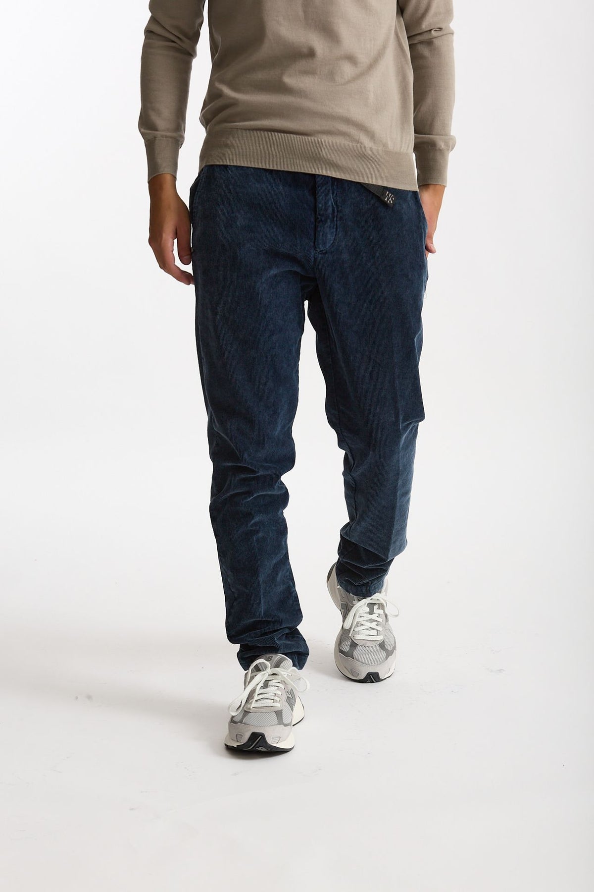 Pantalone in velluto lavato stretch blu men White sand - 1