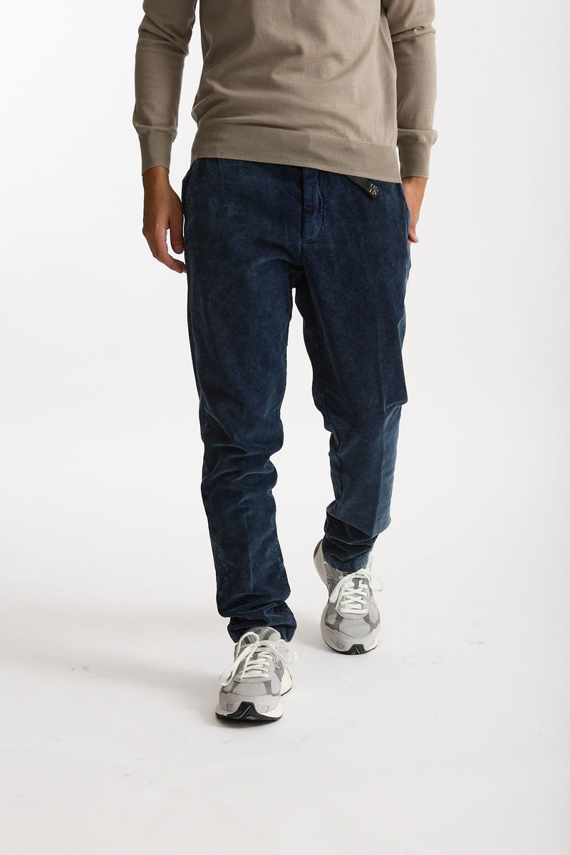 Pantalone in velluto lavato stretch blu men White sand - 1