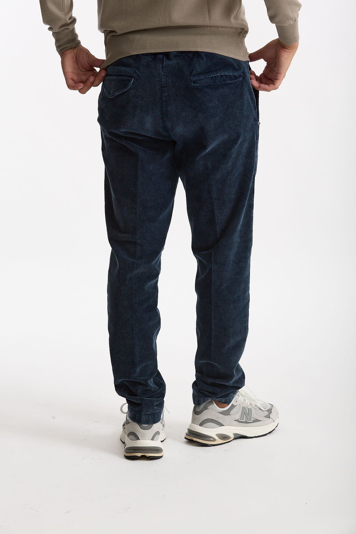 Pantalone in velluto lavato stretch blu men White sand - 3