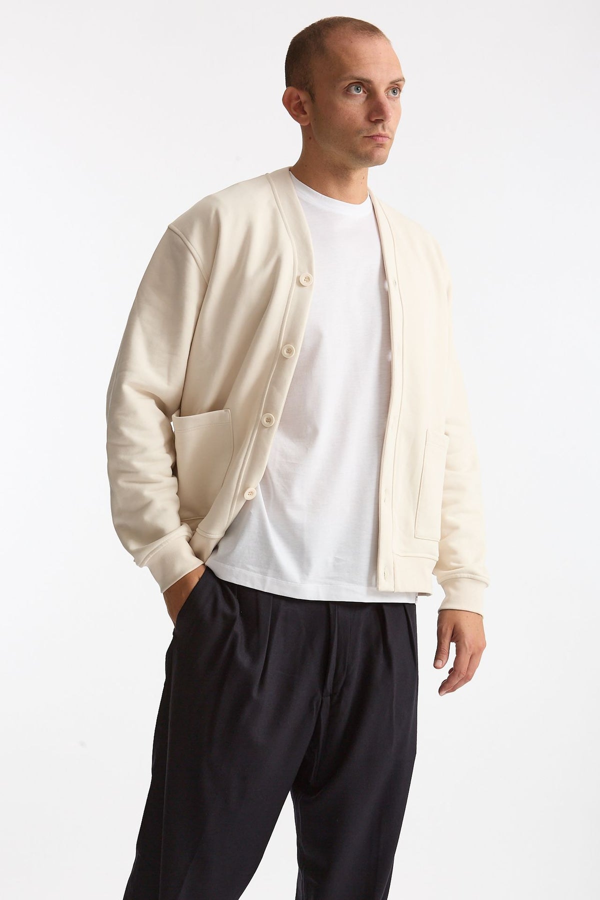 Felpa cardigan in cotone panna men Woc - 3