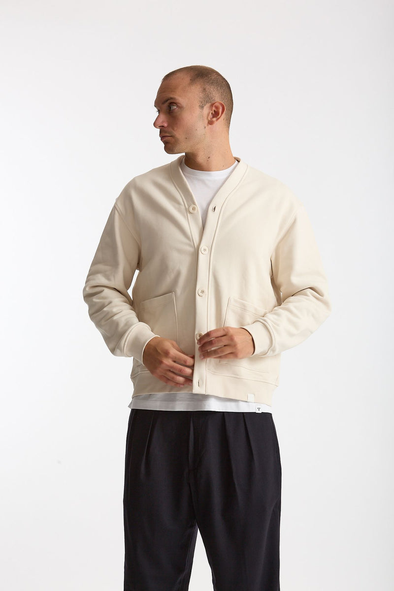 Felpa cardigan in cotone panna men Woc - 5