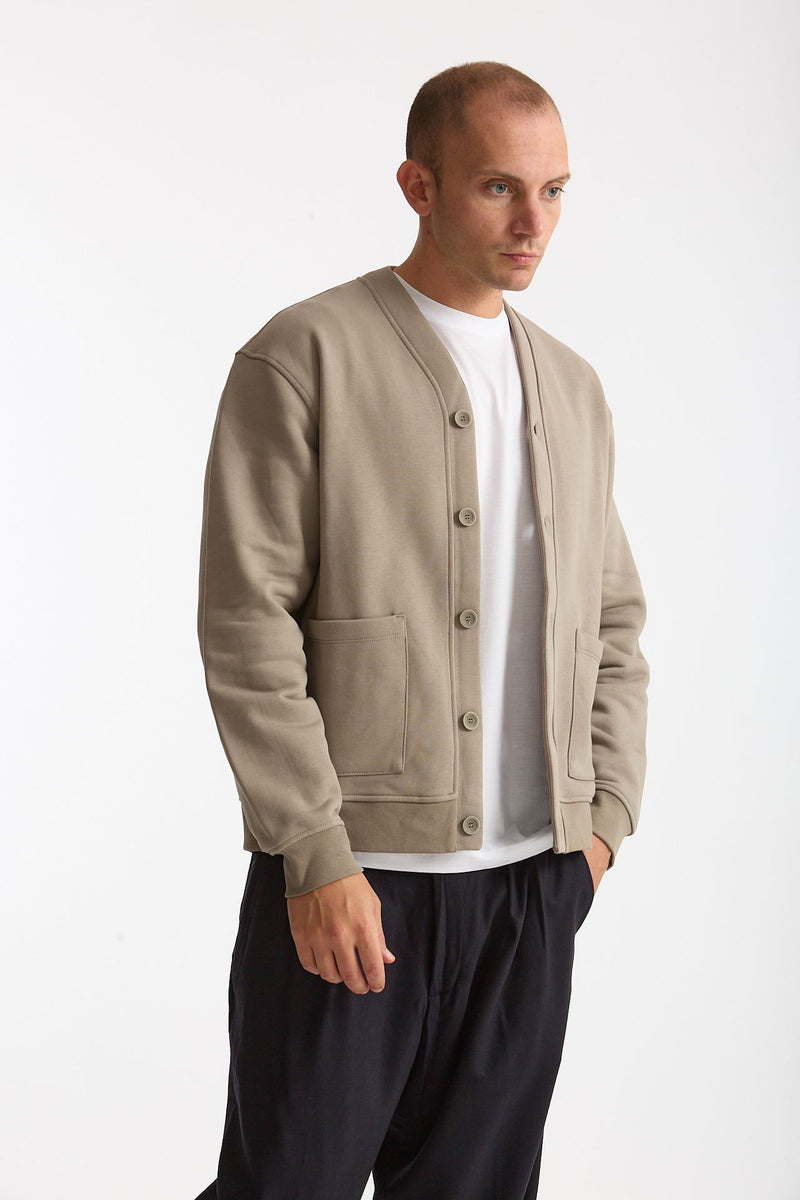Felpa cardigan in cotone tortora men Woc - 4