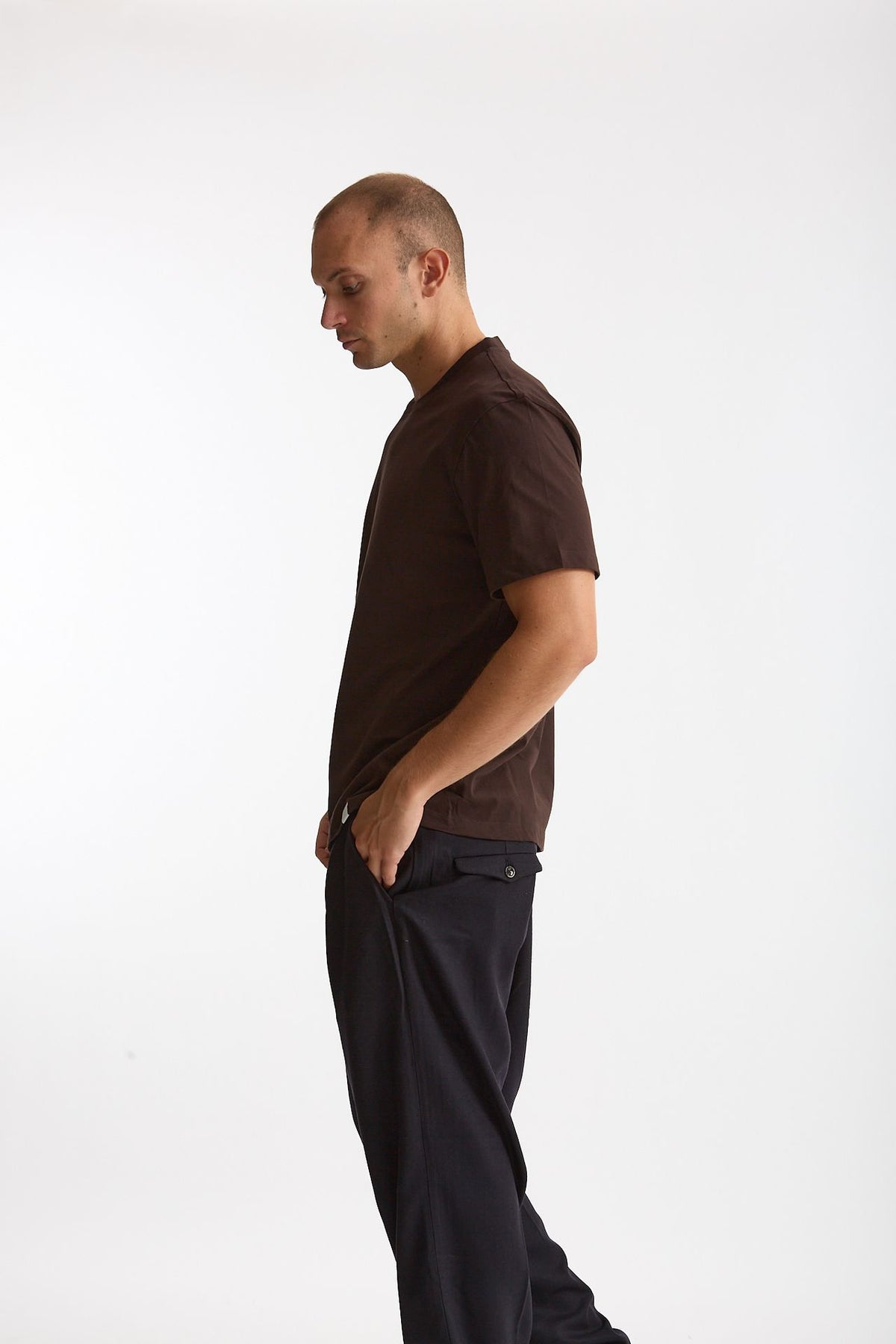 T-shirt girocollo in cotone marrone men Woc - 1