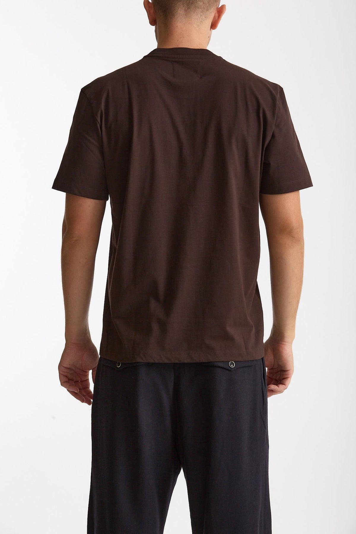 T-shirt girocollo in cotone marrone men Woc - 3
