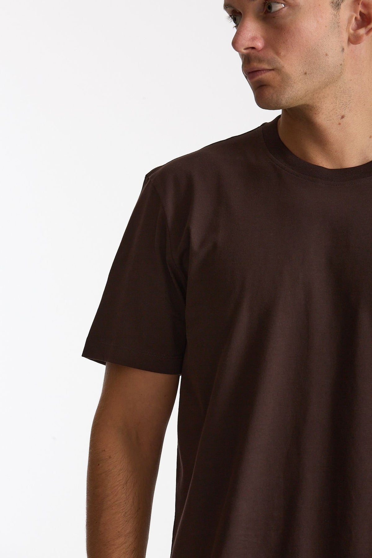 T-shirt girocollo in cotone marrone men Woc - 5