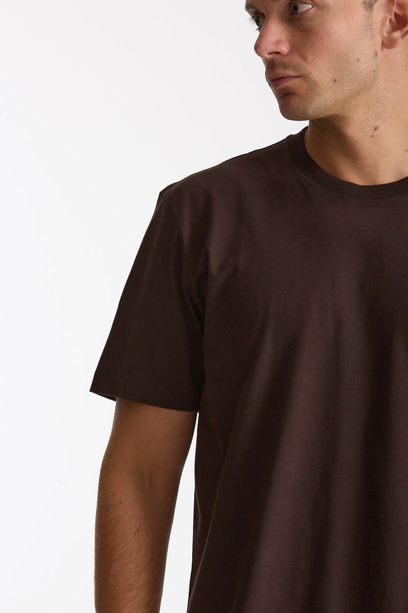 T-shirt girocollo in cotone marrone men Woc - 5