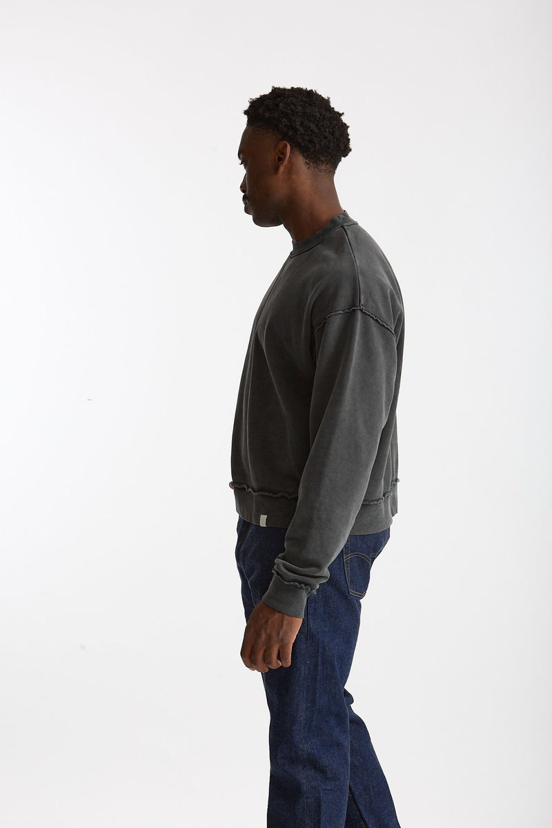 Felpa girocollo in cotone lavato grigio men Woc - 3