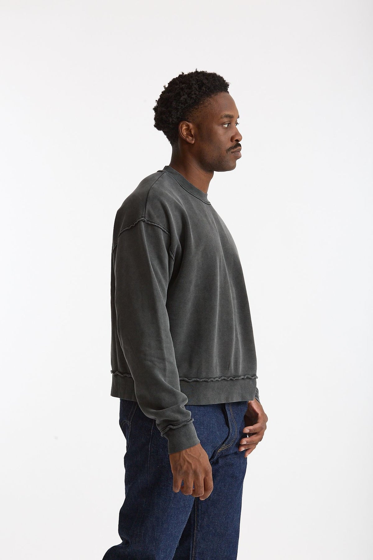 Felpa girocollo in cotone lavato grigio men Woc - 1