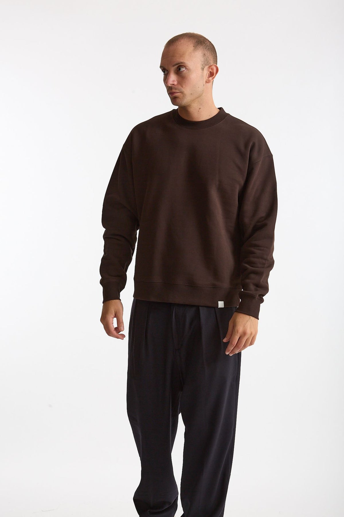 Felpa girocollo in cotone marrone men Woc - 1