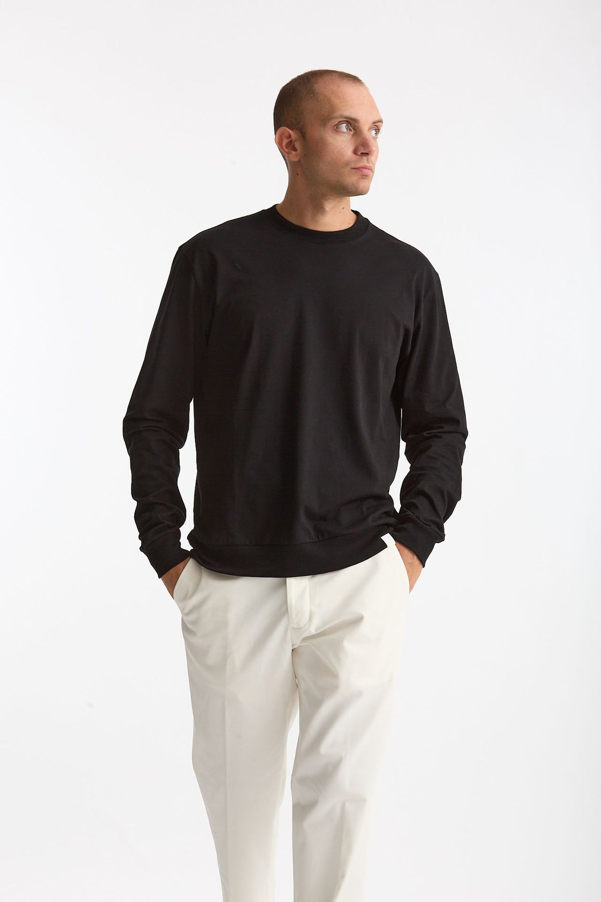 T-shirt manica lunga in cotone nero men Woc - 2