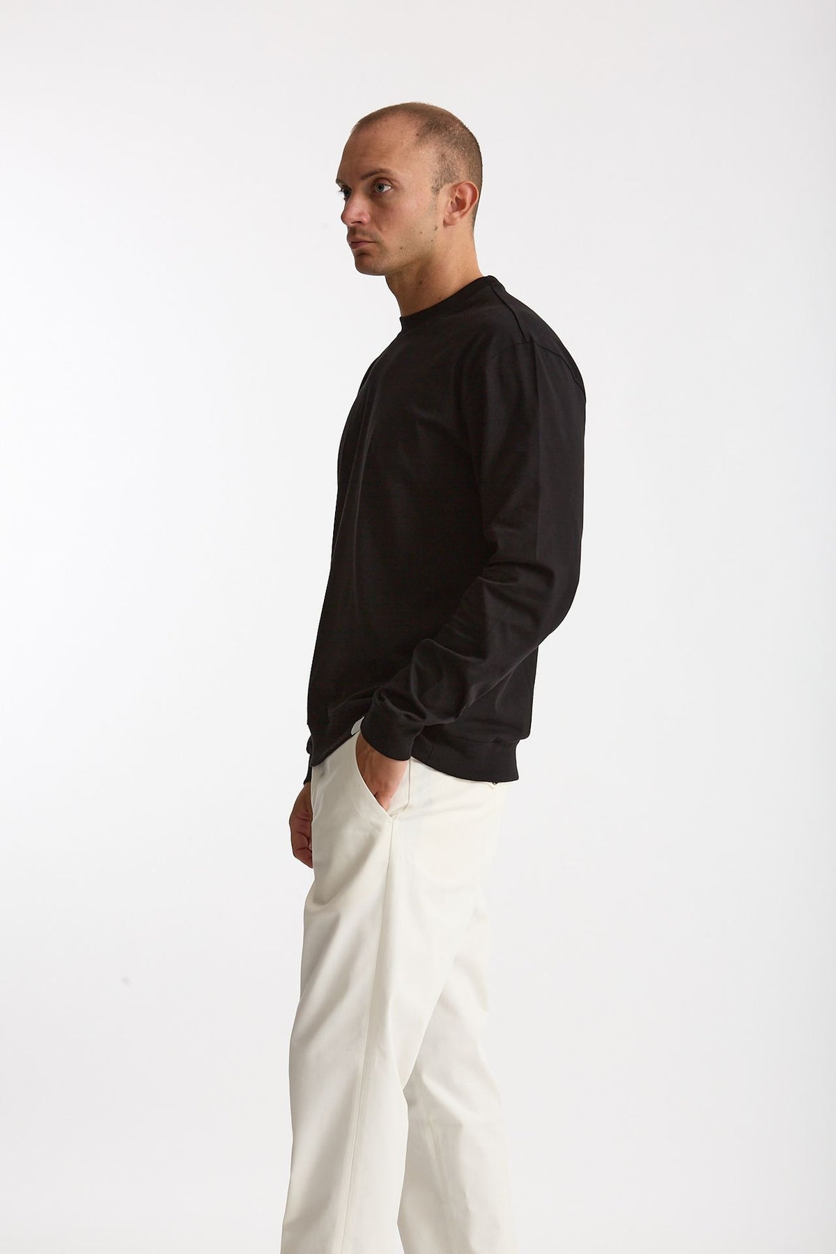 T-shirt manica lunga in cotone nero men Woc - 1