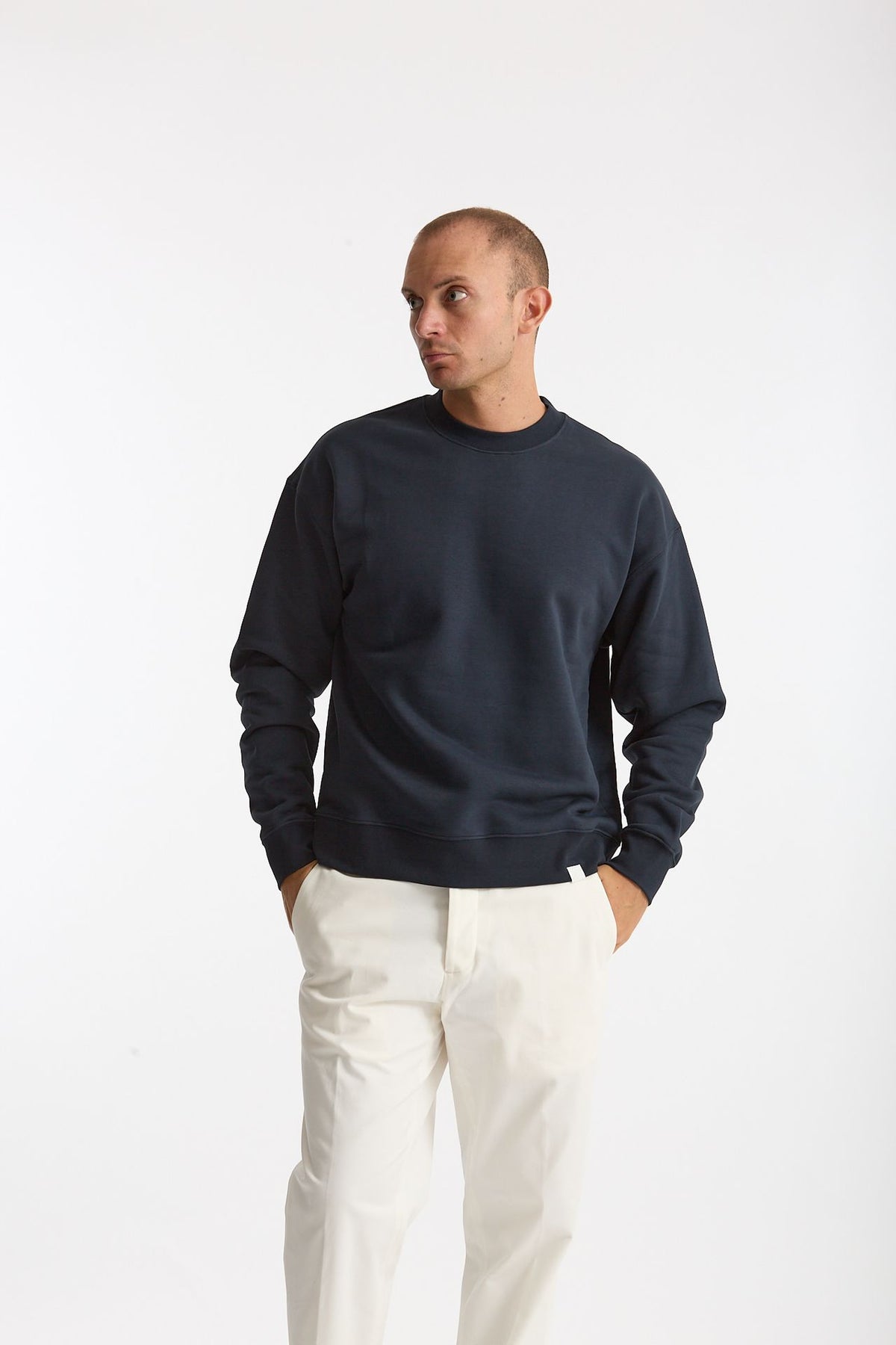 Felpa girocollo in cotone blu men Woc - 1