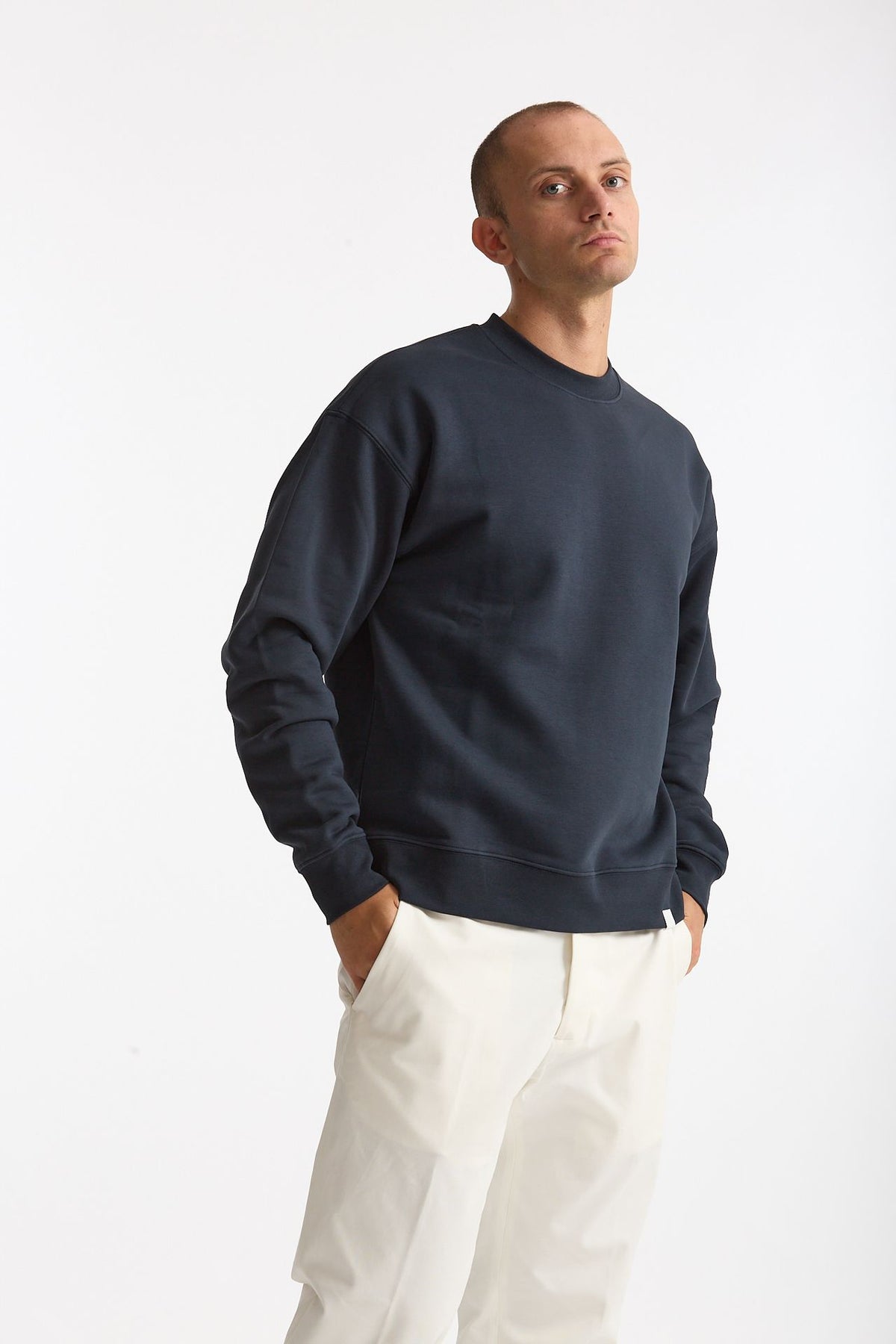 Felpa girocollo in cotone blu men Woc - 4